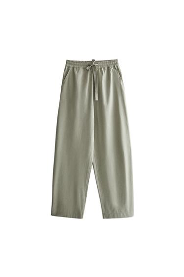 Zara POPLIN TROUSERS - 中綠色