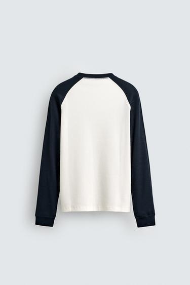 T-SHIRT COLOR BLOCK - Bleu marine / Blanc de Zara - Image 7