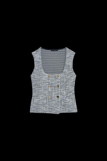 TOP MIT JACQUARD-STRUKTURMUSTER MIT KNÖPFEN - Blau von Zara