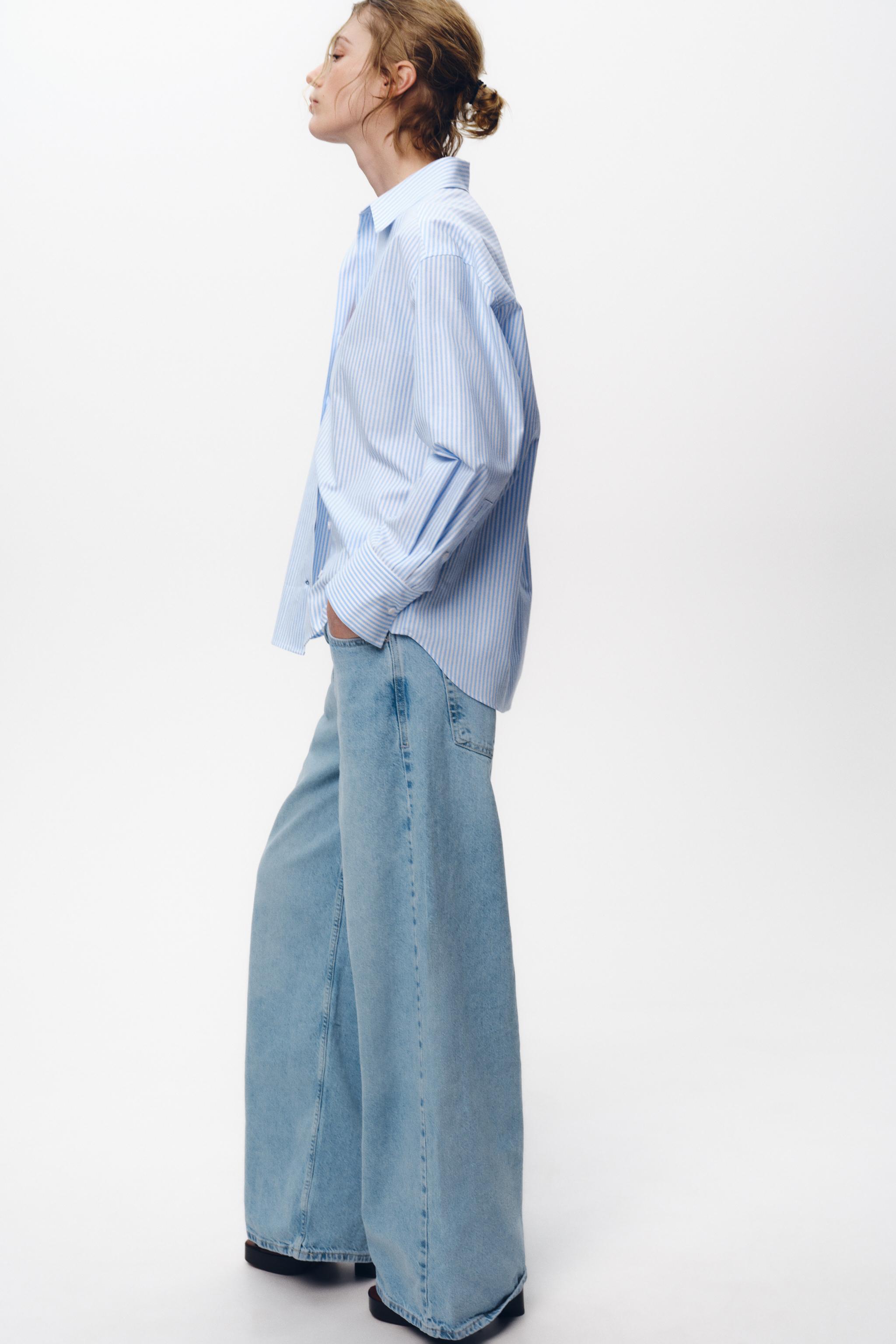 STRIPED OXFORD SHIRT - Ecru / Blue | ZARA United States