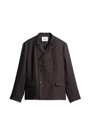 BLAZER CRUZADO DE TRAJE ESTRUTURA MISTURA DE LÃ - Marrom da Zara