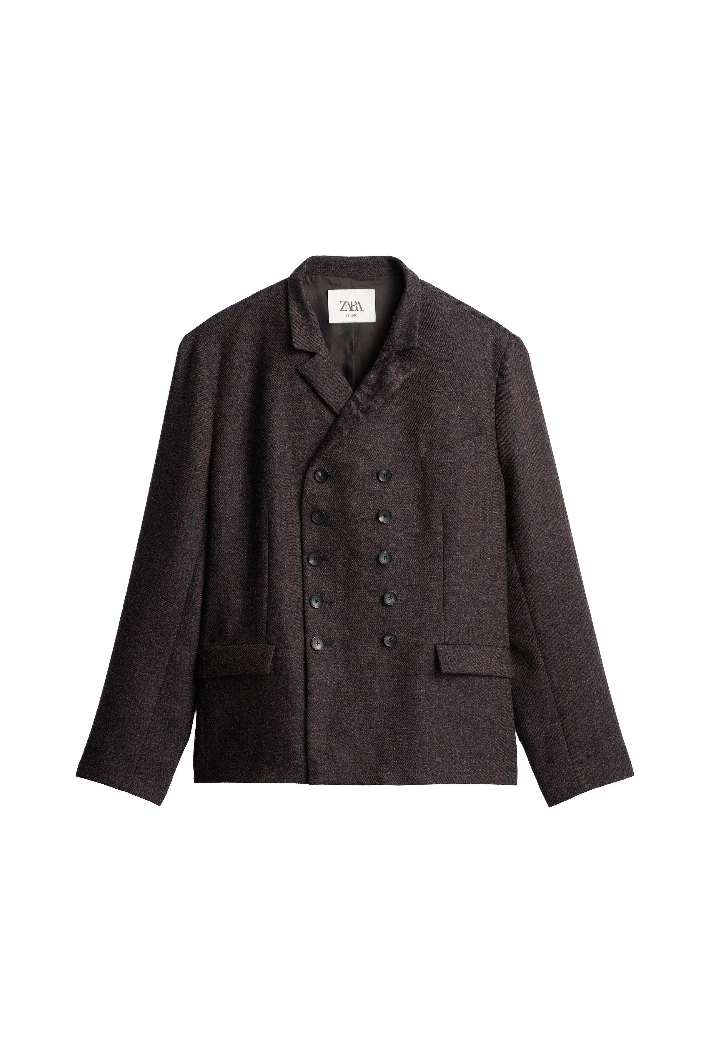 VESTE DE COSTUME CROISÉE STRUCTURÉE EN MÉLANGE LAINE