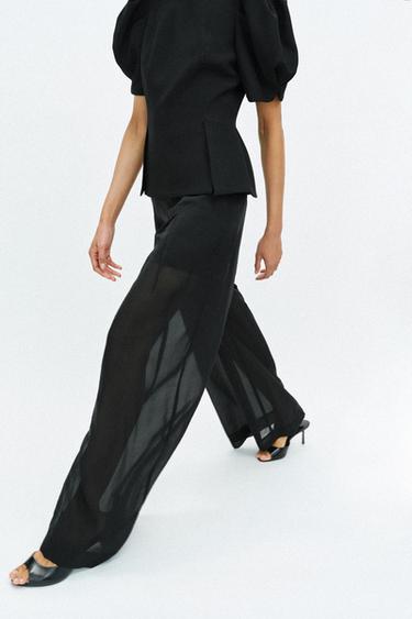 PANTALON LARGE SEMI-TRANSPARENT - Noir de Zara