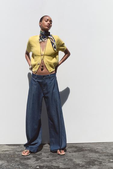 Zara STAR BUTTON KNIT CARDIGAN - Yellow