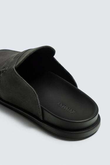 LEATHER LOAFER CLOGS - Grey by Zara - Image 5