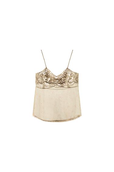 TOP ORGANZA ESTAMPADO BORDADOS - Crudo de Zara