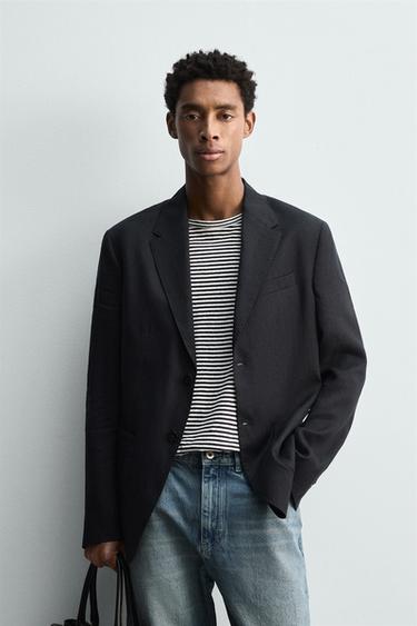 100% LINEN SUIT BLAZER - Navy blue by Zara