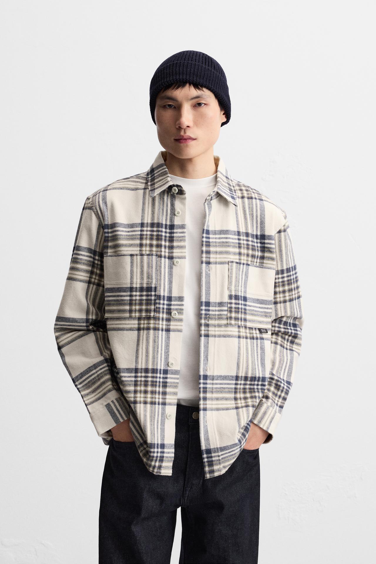 CHECK FLANNEL SHIRT - Navy blue by Zara