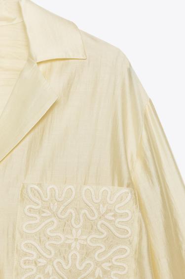 CHEMISE BRODÉE À POCHE ZW COLLECTION - Jaune de Zara - Image 6