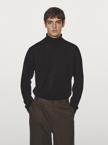 Jersey punto cuello alto mezcla lana - Negro de Zara