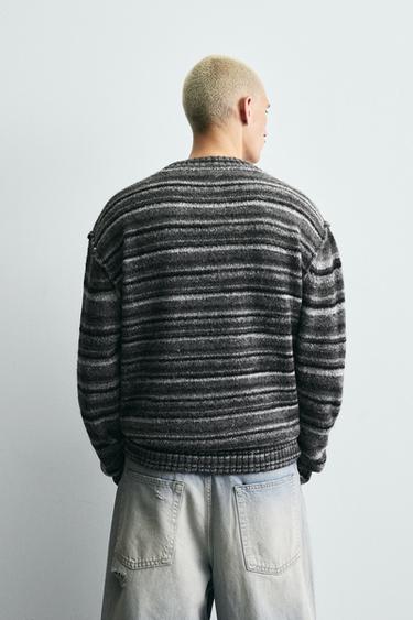 STRIPED JACQUARD CARDIGAN - Anthracite Grey by Zara - Image 2