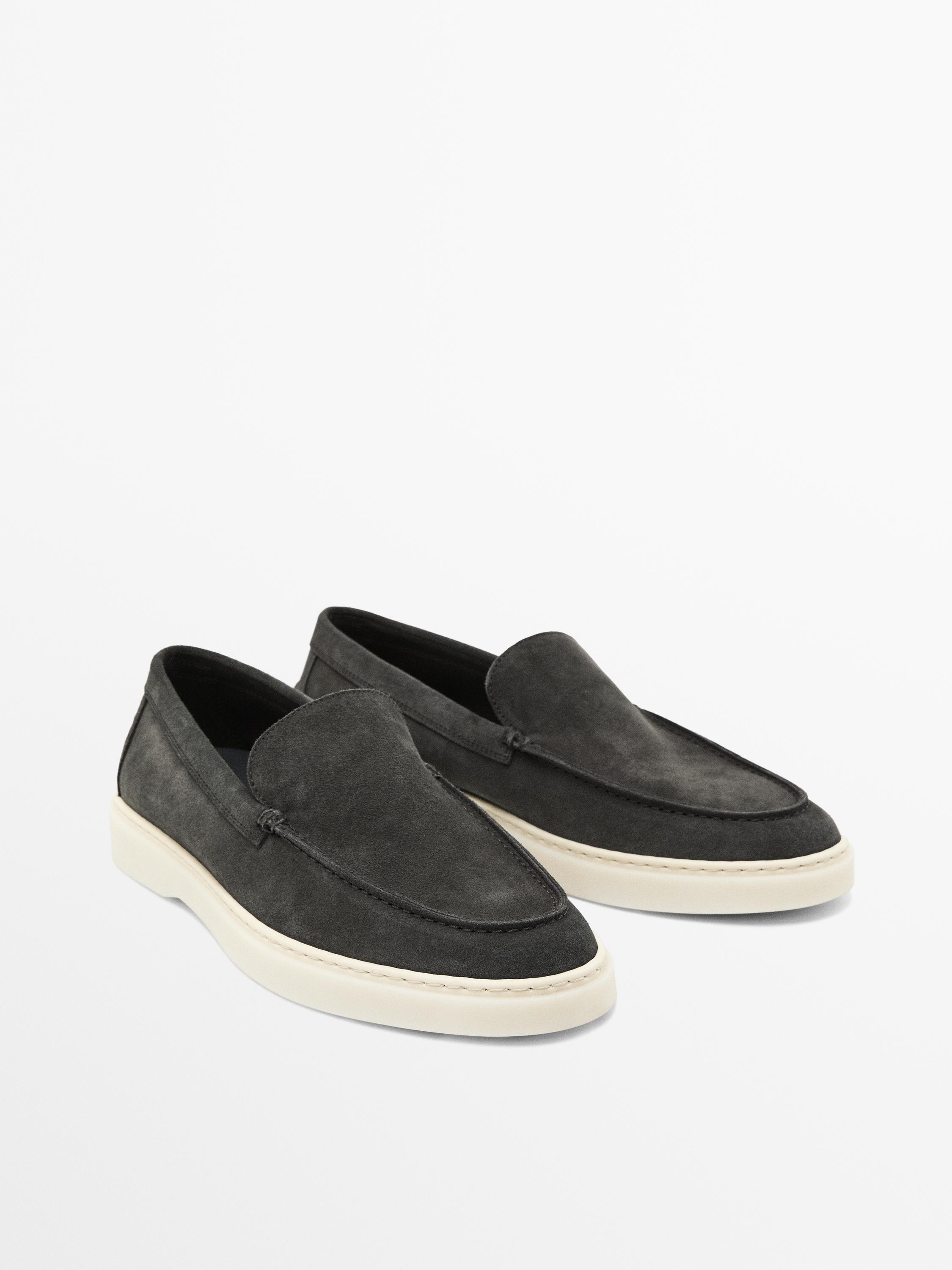 Split leather loafers with moc toe