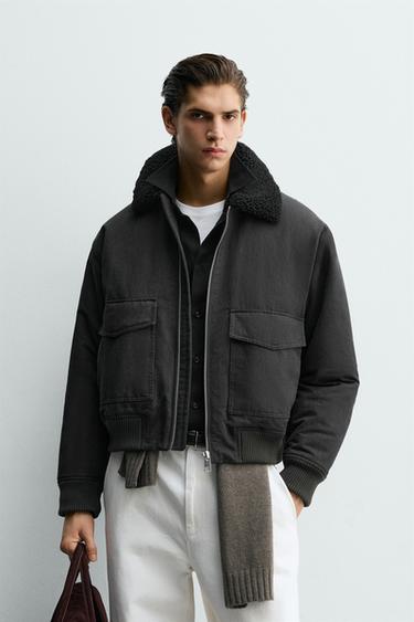 CAZADORA BOMBER COMBINADO - Gris Antracita de Zara