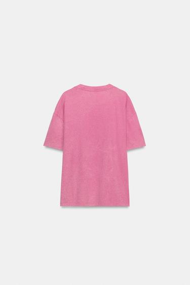T-SHIRT EFFET DÉLAVÉ À PAILLETTES - Rose de Zara - Image 4