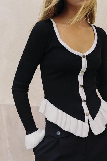 CONTRAST RUFFLE JACKET - Black / White by Zara