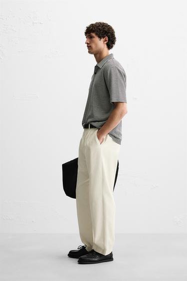 STRIPED LINEN/COTTON POLO SHIRT - Navy / White by Zara - Image 3