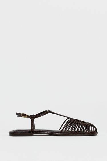 Zara FLAT FISHERMAN SANDALS - Brown