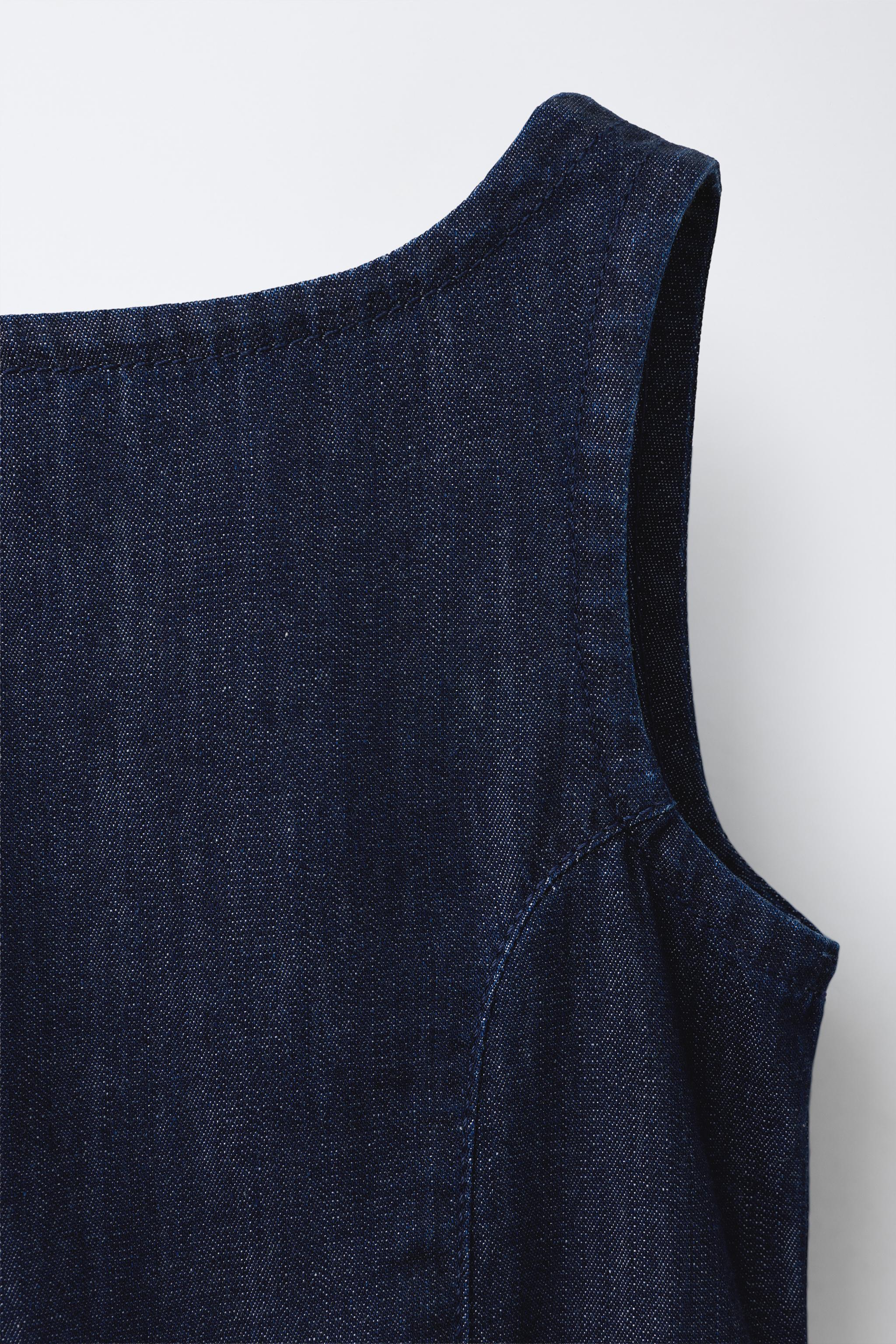 zara denim balloon dress NWT ZARA TRF Denim Balloon Midi Dress Dark Indigo 6929/288 Sizes XS, L