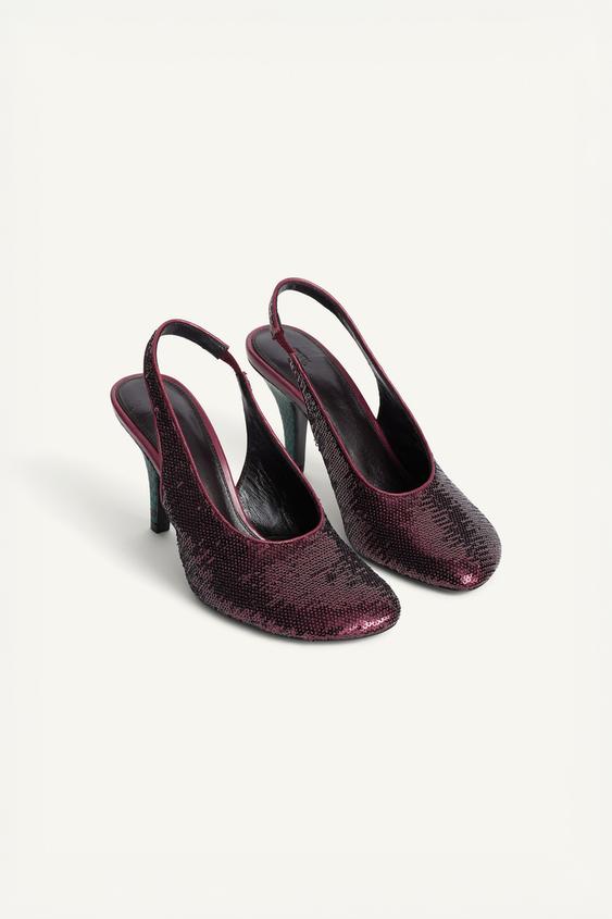 Zara LIMITED EDITION BEADED SLINGBACK SHOES - Burgundy Red - Image 0