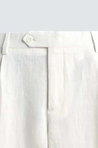 100% LINEN PLEATED SUIT TROUSERS - White by Zara - Image 6