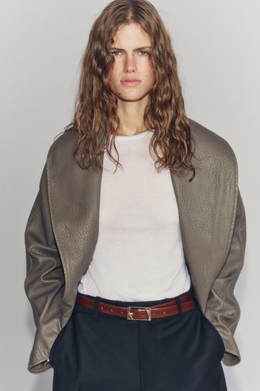 100% LEATHER BELT WITH RECTANGULAR BUCKLE - Brown by Zara - Image 0
