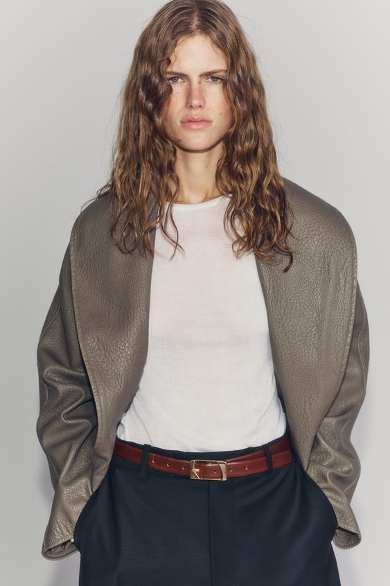 100% LEATHER BELT WITH RECTANGULAR BUCKLE - Brown de Zara - Imagen 0