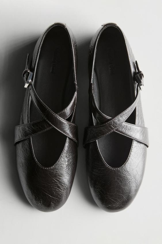 Ballet flats with criss-cross straps and buckle from Zara - $200