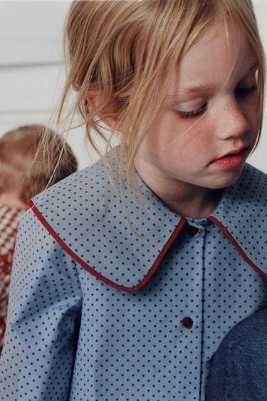 CAMISA COM GOLA DE BEBÉ E BOLINHAS - Azul-médio da Zara