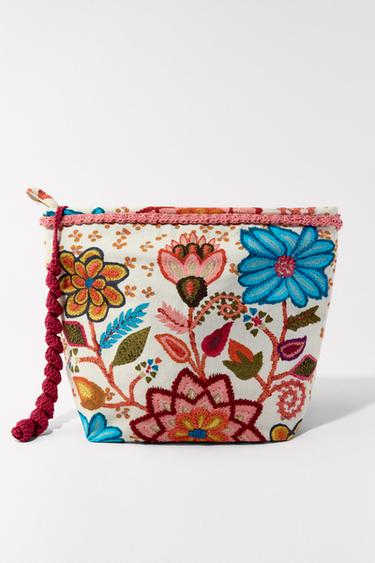 Zara EMBROIDERED FLORAL PRINT TOILETRY BAG - Multicolored
