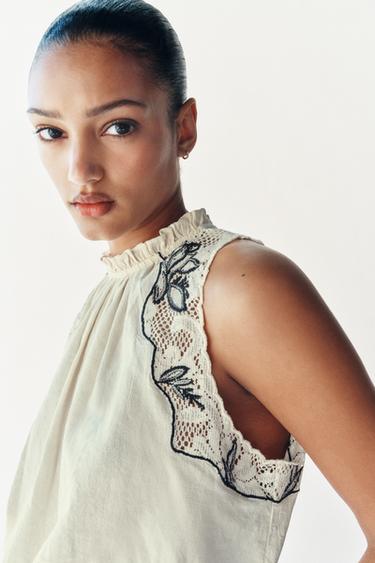 EMBROIDERED BALLOON TOP - Ecru by Zara - Image 3