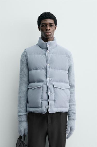 100% FEATHER PUFFER GILET - Sky blue by Zara