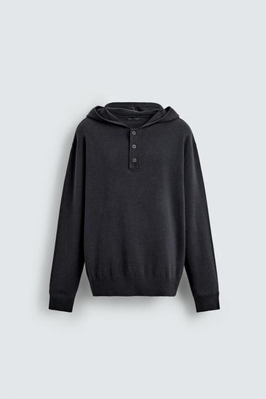 PULLOVER AUS BAUMWOLLE UND WOLLE MIT KAPUZE - Anthrazit von Zara