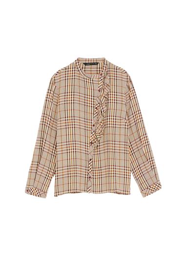 CHECKED BLOUSE WITH RUFFLE TRIMS