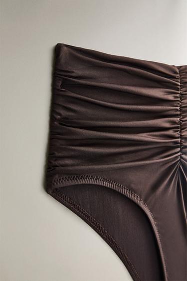 GATHERED BEACH BIKINI BOTTOMS - Dark brown by Zara - Image 3