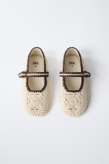 CROCHET BALLET FLATS - Ecru White by Zara - Image 3