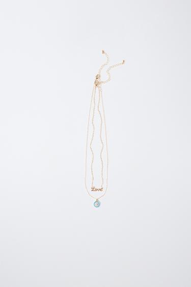 PACK OF TWO LOVE AND PLAQUE NECKLACES - Golden by Zara
