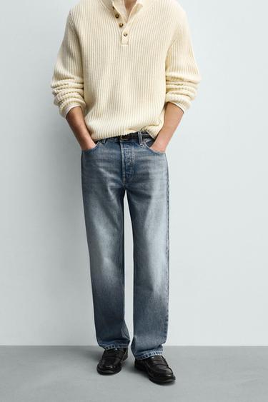 STRAIGHT REGULAR FIT JEANS - Mid-blue by Zara