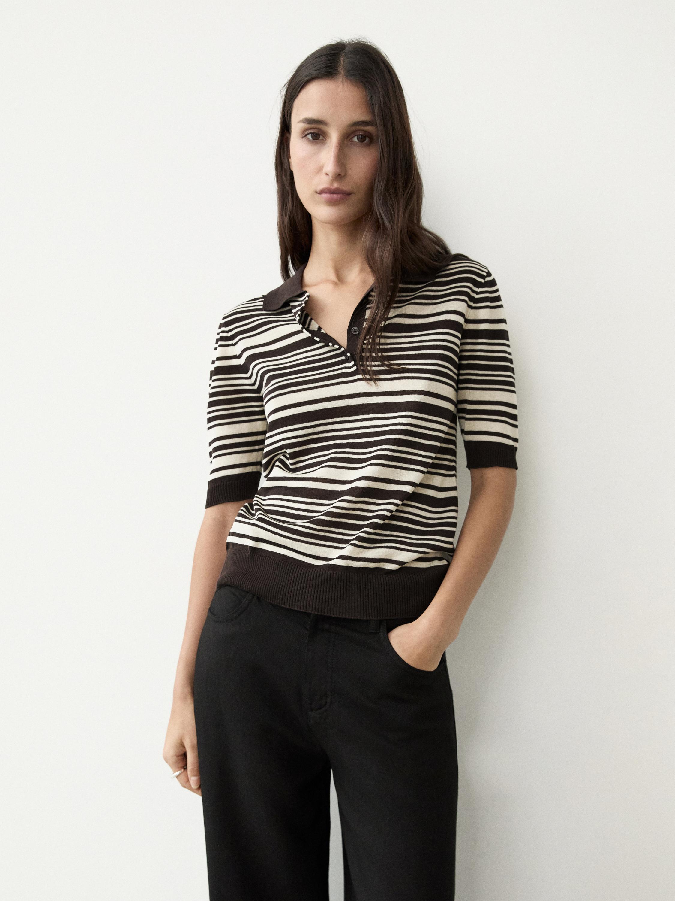 Polo à rayures en maille 100 % coton