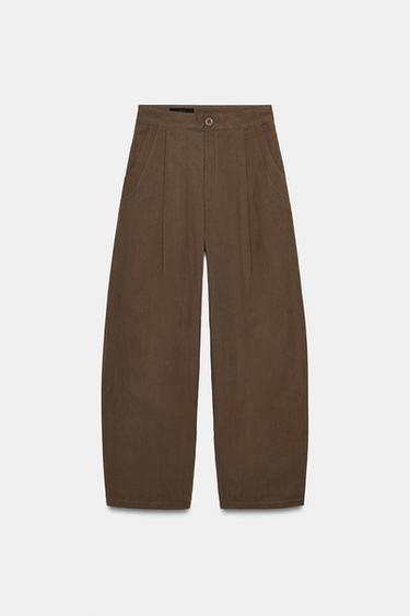 Zara PLEATED BALLOON PANTS - Brown / Taupe