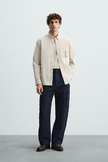 CAMISA ESTRUCTURA RAYAS - Beige / Tostado de Zara - Imagen 0