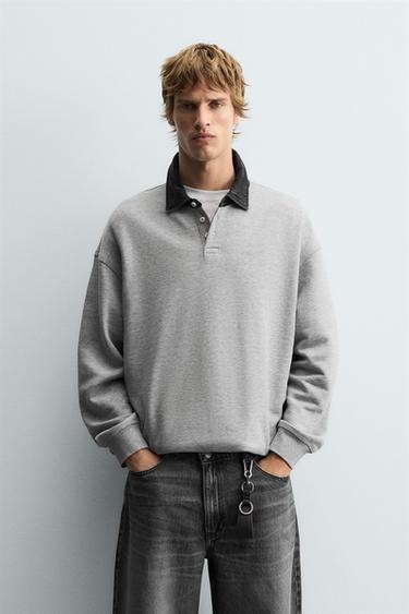 Zara POLO COLLAR SWEATSHIRT - Gray