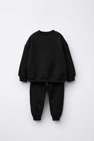 Zara PLAIN JOGGING SWEATSHIRT AND JOGGER PANTS SET - Black