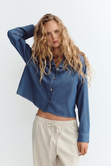 CAMISA COM GOLA DE BEBÊ EFEITO DENIM - Azul da Zara