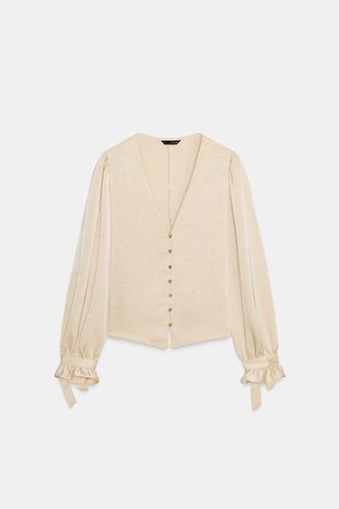 FITTED CREASED-EFFECT BLOUSE - Ecru by Zara - Image 5