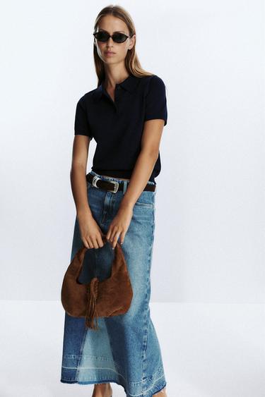 Zara FRINGED SPLIT LEATHER SHOULDER BAG - Chocolate - Image 0