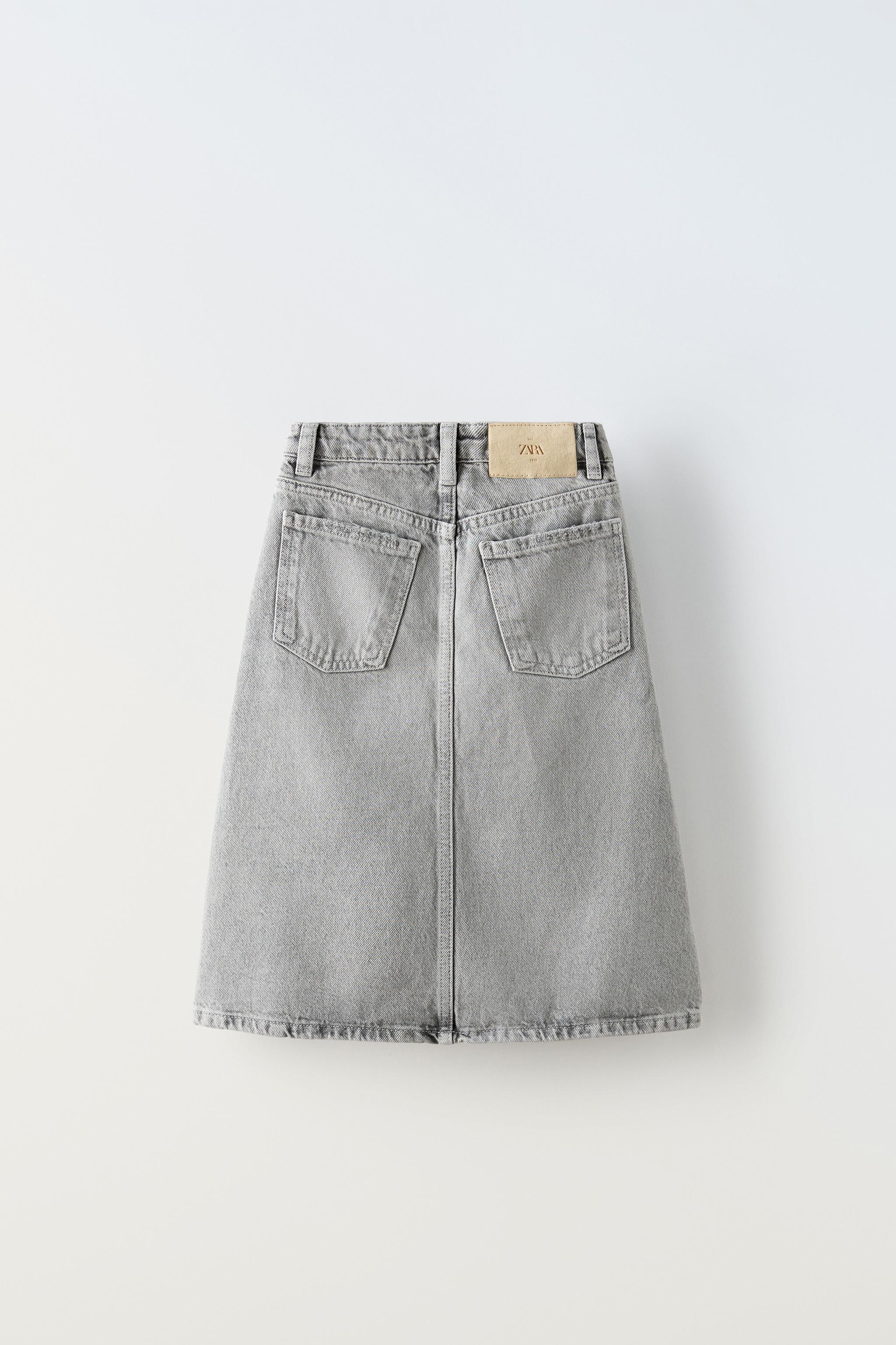 DENIM MIDI SKIRT Grey ZARA United Kingdom