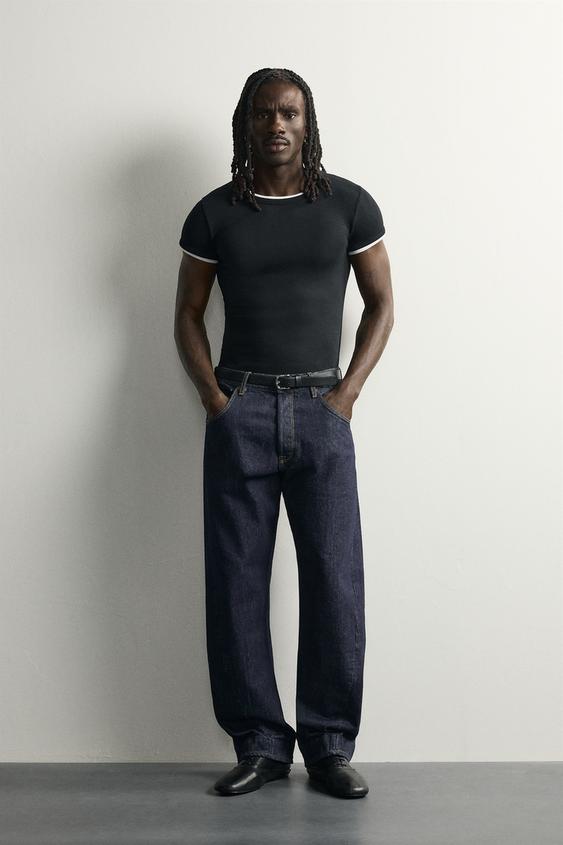 JEANS STRAIGHT FIT COSTURA GIRADA - Indigo de Zara - Image 0