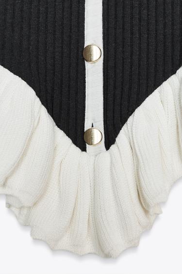 RIBBED BUTTON TOP - Black / White by Zara - Image 6