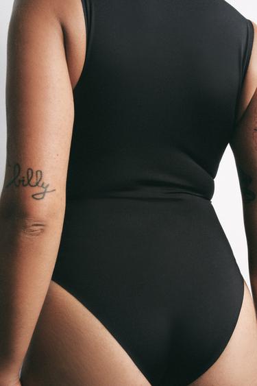 V-NECK POLYAMIDE BODYSUIT - Black by Zara - Image 2
