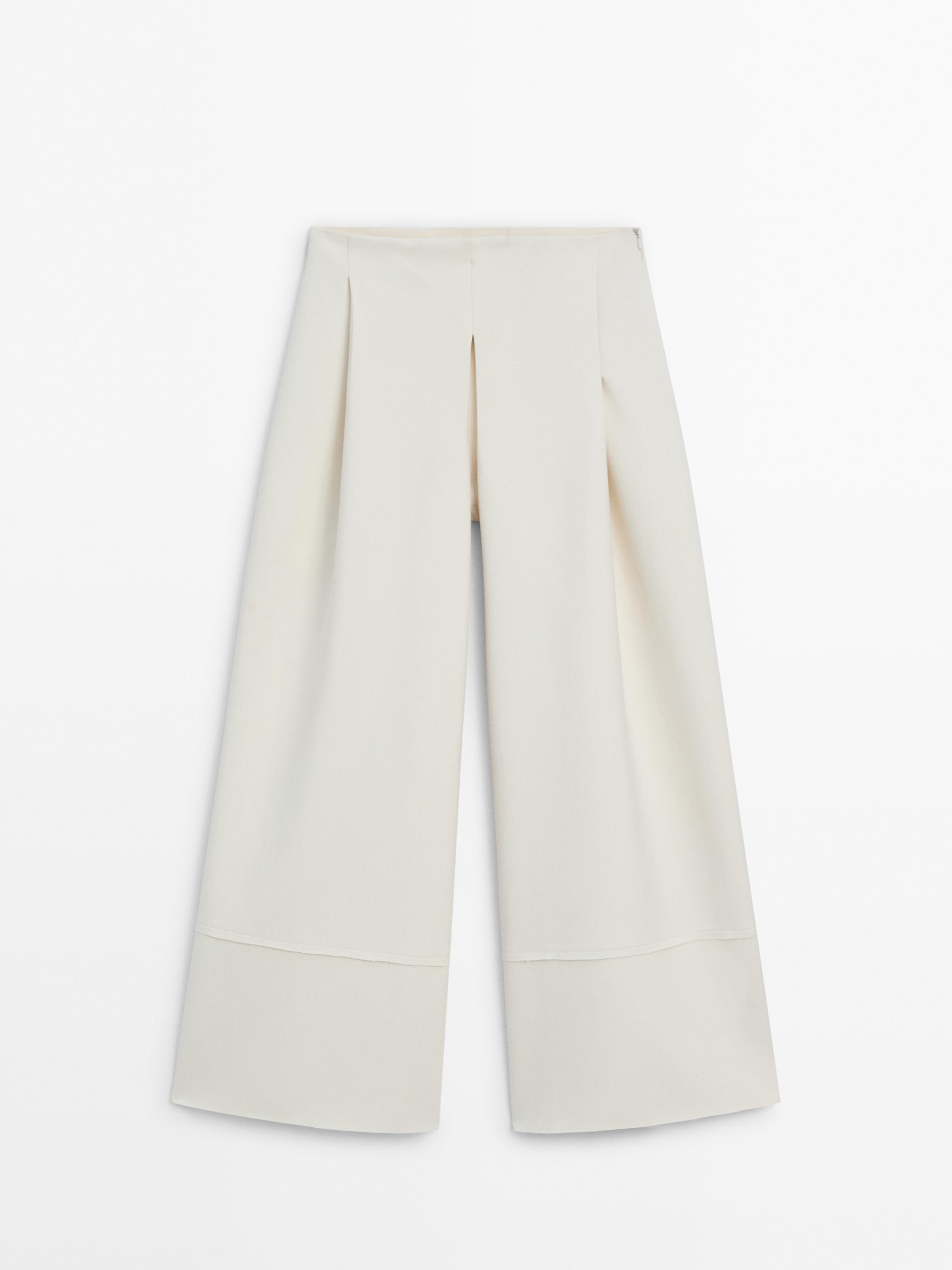 Wide-leg trousers with darts and hem seam detail - Studio - Ecru 